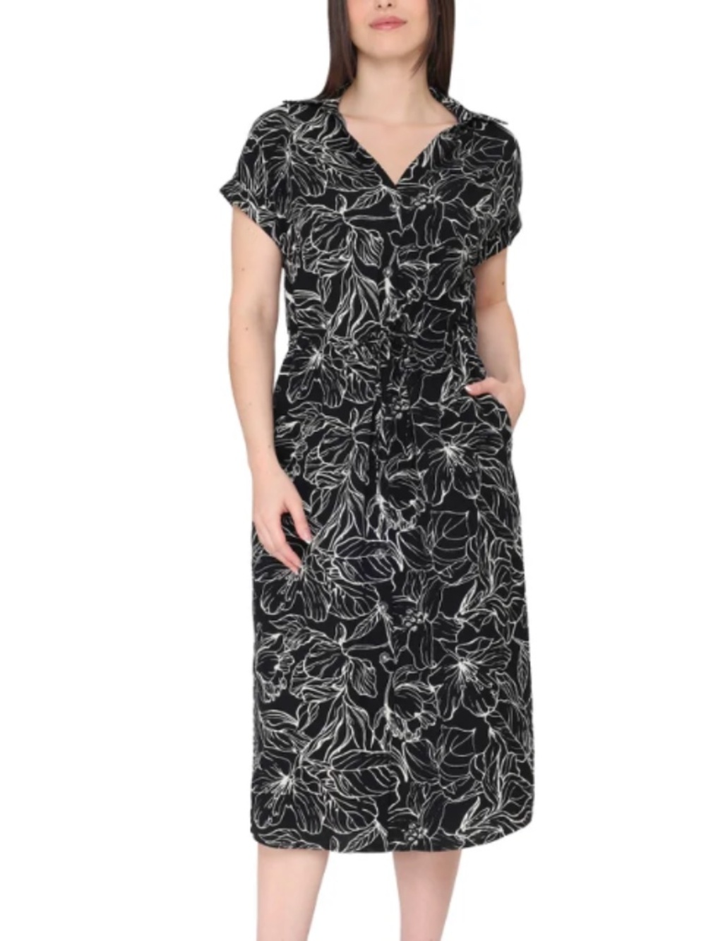 Jewel Badgley Mischka Womens Floral Button Front Midi Dress XS